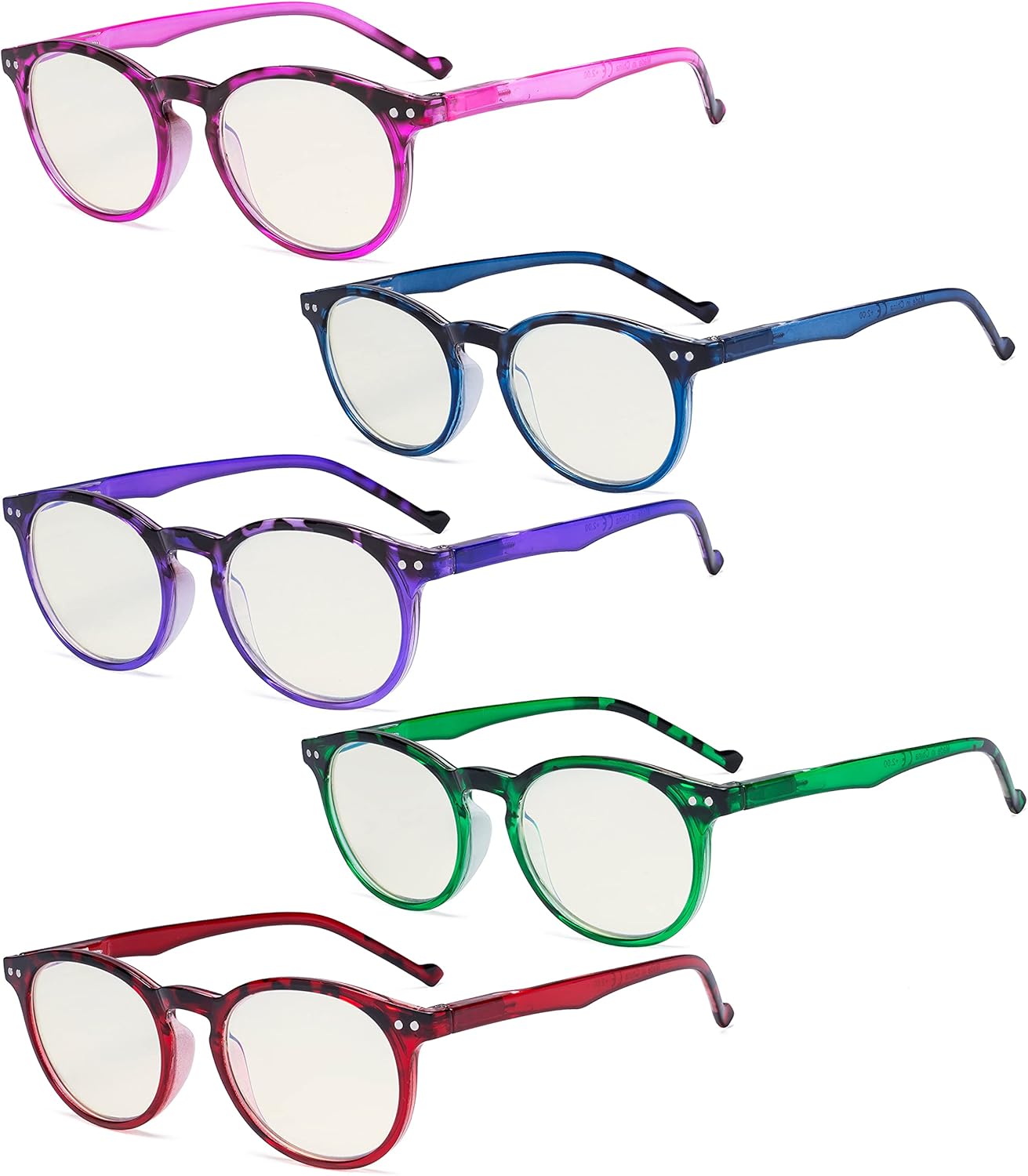 Eyekepper 5 Pack Fashionable Blue Light Filter Glasses Women - Anti Digital Glare Oval Round Computer Reading Glasses +1.50