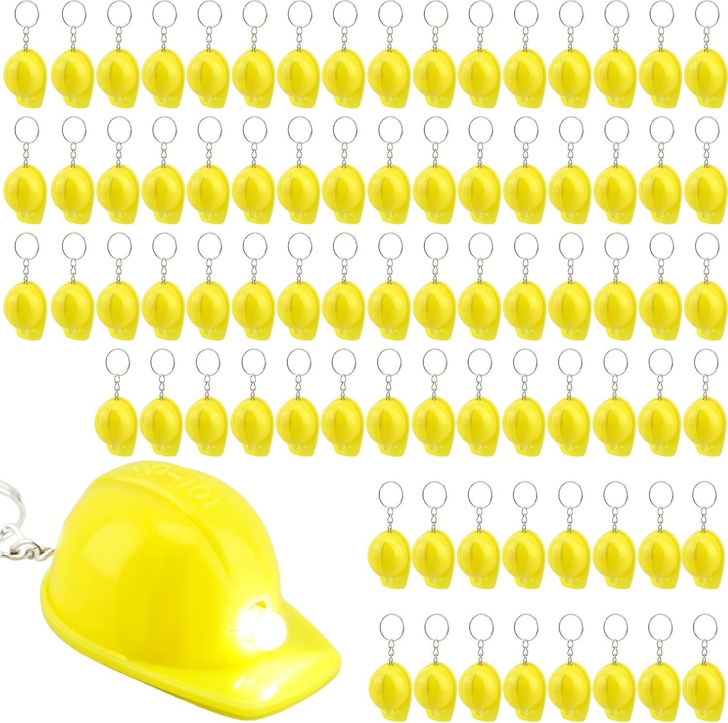 80 Pcs Mini Construction Hat Keychains Yellow Small Safety Hat Hard Helmet Key Chains for Birthday Construction Themed Party Favors Classroom Reward Goodie Bags Fillers