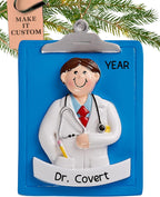 Personalized Doctor Ornament 2026 | 24h Customized, Laser Engraved Healthcare Christmas Ornaments for Tree | Custom Man Doctor with Clipboard Keepsake Gift for Medical Professionals