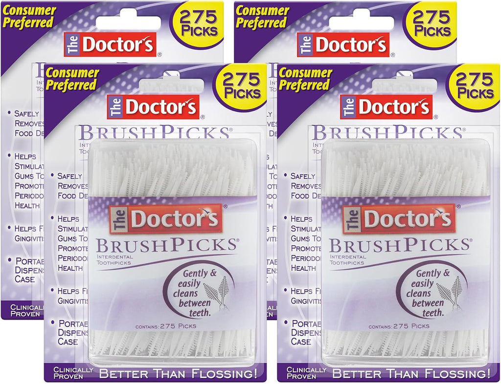 The Doctor's BrushPicks, Interdental Brushes & Dental Picks, Gently Remove Food Debris from Braces & Dental Work, 275 Count, Pack of 4