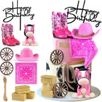 Cowgirl Cake Decorations Cowgirl Hat and Boot Cake Toppers Western Cowgirl Birthday Baby Shower for Western Theme Party Favors Supplies (Pink)