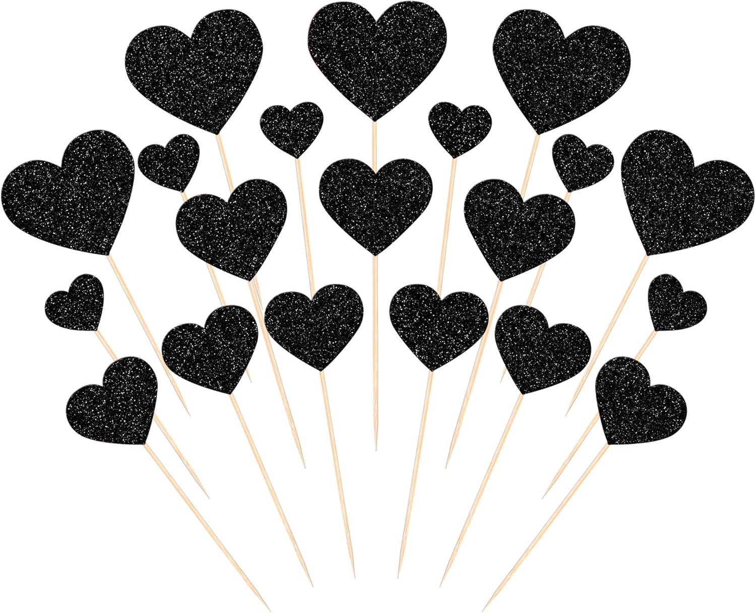 35 Pack Heart Cupcake Toppers Glitter Love Heart Valentine Cupcake Picks for Valentine's Day Theme Wedding Engagement Bridal Shower Birthday Party Cake Decorations Supplies Black