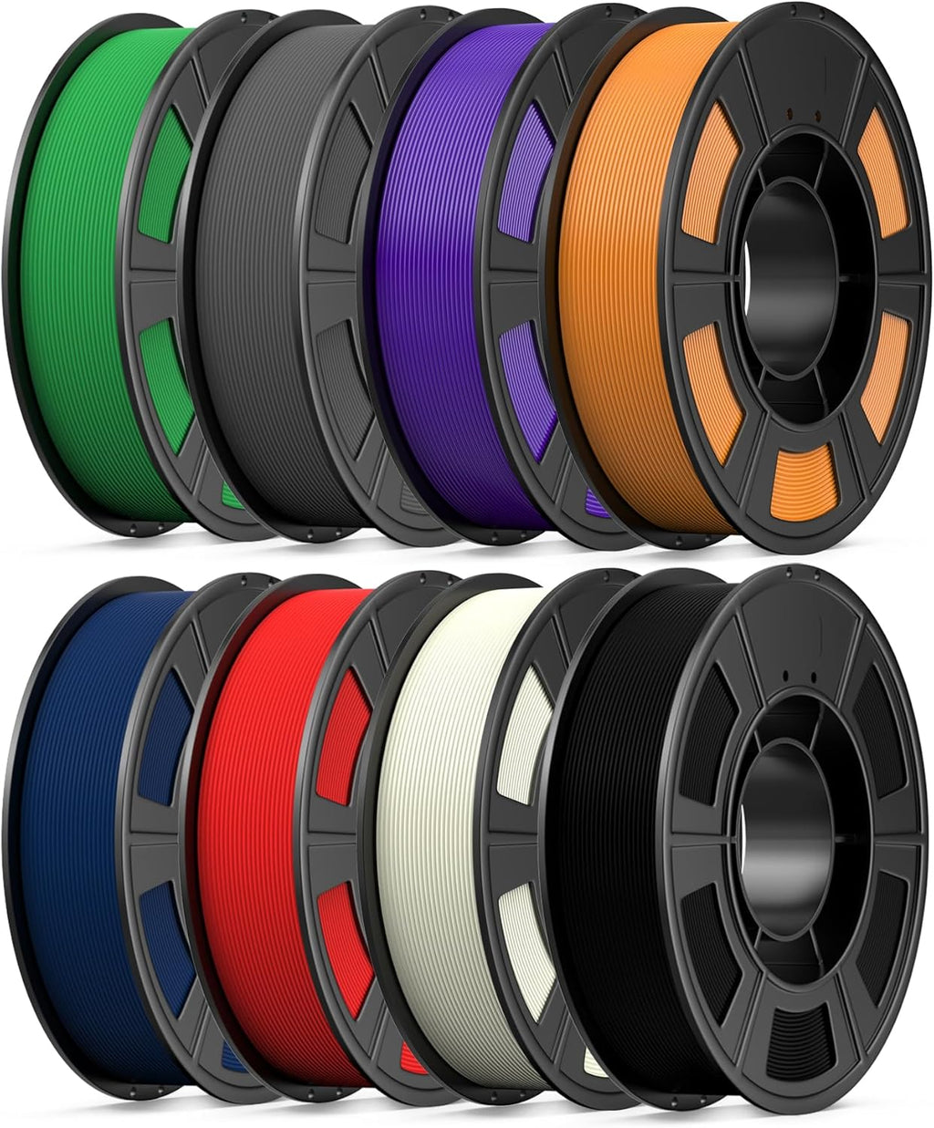 8 Color Bundle Elite PLA+ 3D Printer Filament, Multicolor PLA+ 1.75mm, Individually Vacuum Packed, 0.25kg Spool, 8 Pack (Black+Cream White+Grey+Orange Yellow+Red+Dark Blue+Green+Iris Purple)