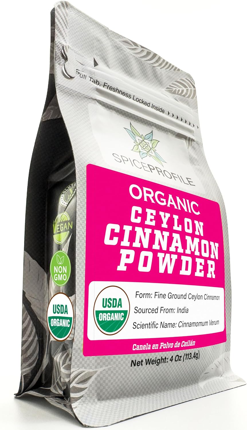 Spice Profile USDA Organic Ceylon Cinnamon Powder, Lab Tested for Heavy Metals, Resealable 4oz Pouch, Dalchini, Canela de Ceilán
