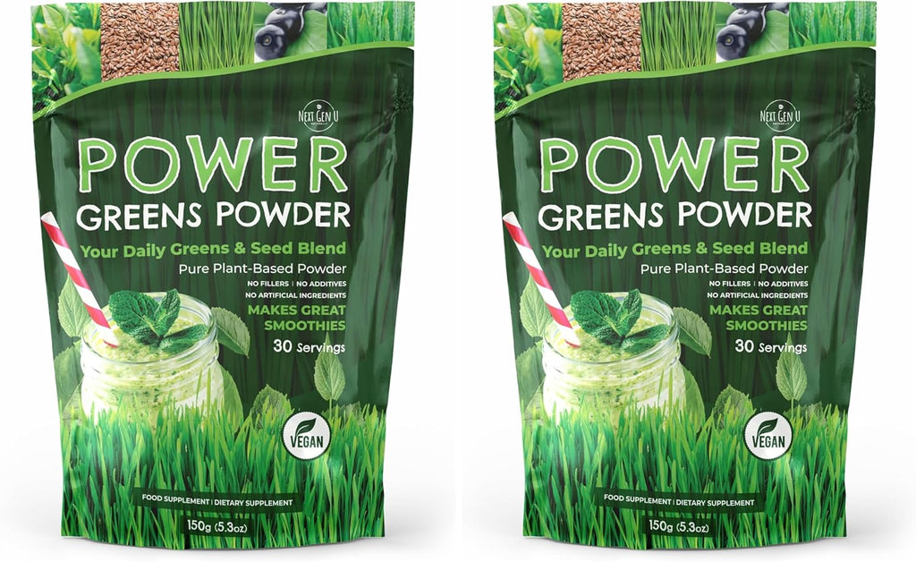 Super Greens Powder - 150g - Immune Support - Food Supplement - Superfood Greens - Smoothie Mix for Shakes - Detox & Healthy Boost for Juice Beverages or Any Drink - by NextGenU (Pack of 2)