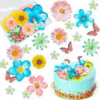 Morofme 55pcs Edible Flower Butterflies Cake Topper Wafer Paper Flower Cupcake Toppers Hawaiian Flower Cake Decorations Mixed Size for Tropical Luau Themed Birthday Baby Shower Party Supplies