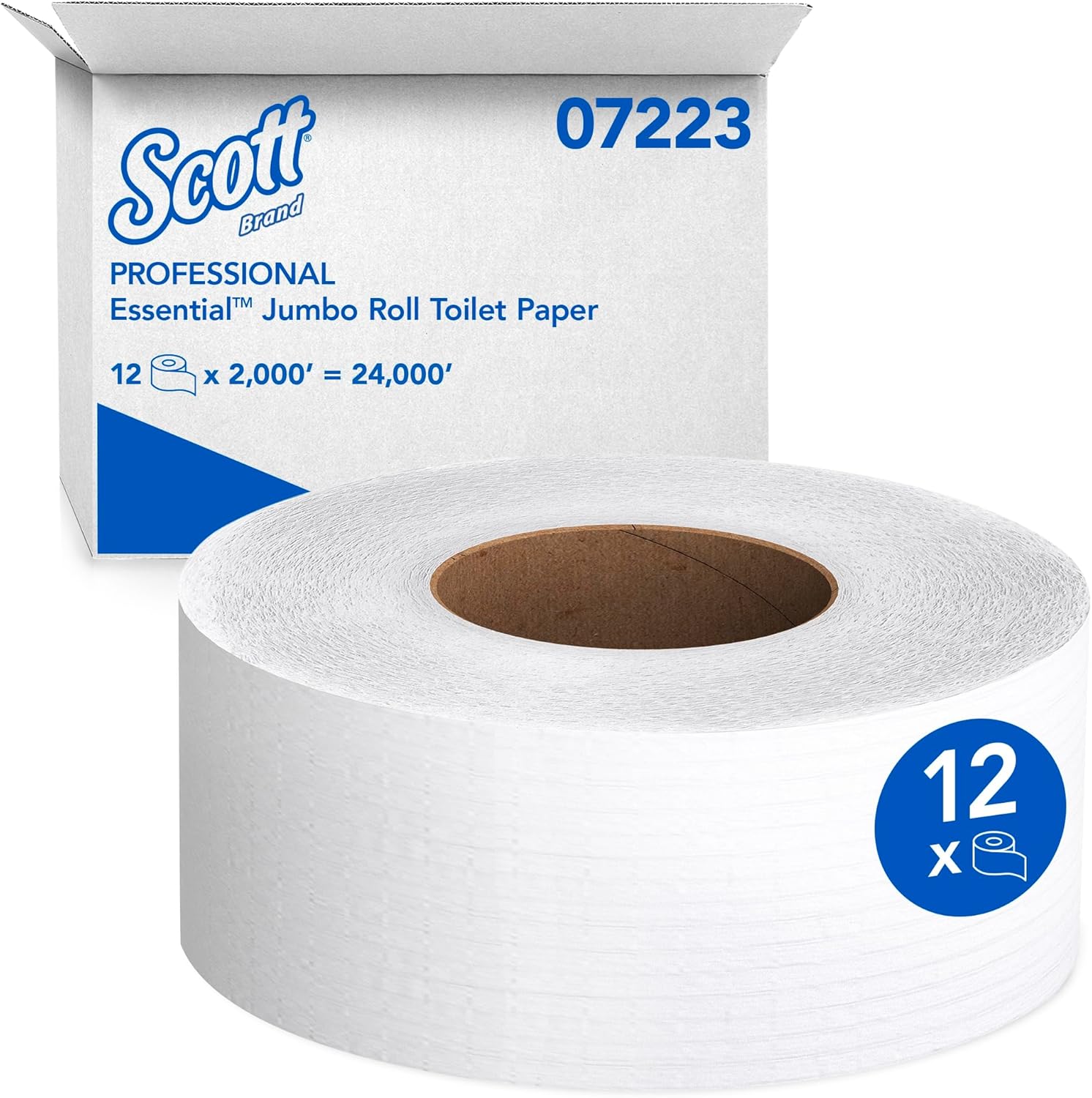 Scott Professional Essential High-Capacity Jumbo Roll Toilet Paper, Bulk (07223), Septic Safe, White (12 Rolls at 2,000' Each, 24,000'/Case)