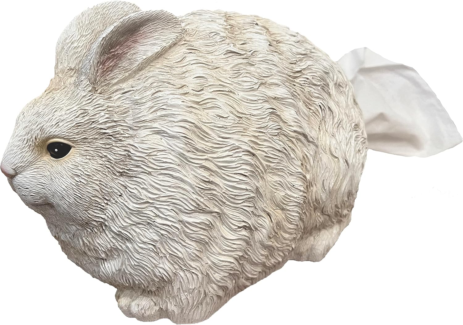 Whimsical Rabbit Tissue Box Cover - Fluffy White Cottontail Bunny Square Cube Holder/Dispenser - Bathroom, Home, Office, Bedroom Funny Gift