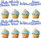 Rsstarxi 24 Pack Happy Retirement Cupcake Toppers Glitter I'm Retired Officially Retired Cupcake Picks for Retirement Theme Farewell Party Cake Decorations Supplies Blue