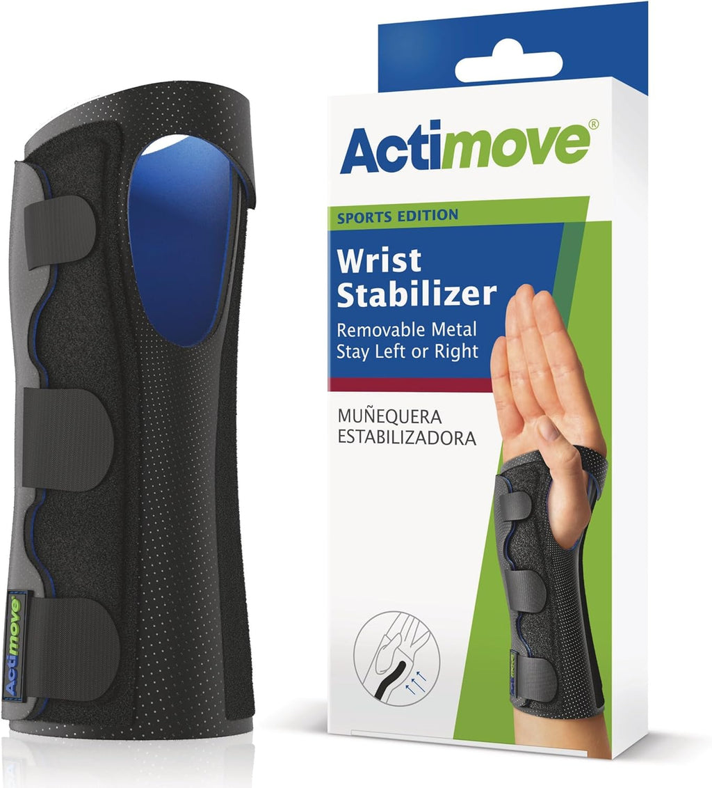 Actimove SPORTS EDITION Wrist Stabilizer, Removable Metal Stay - Secure Stabilization for Strains and Sprains, Ideal for Recovery – Black, Large