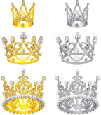 6 Pcs Crown Cake Topper Artificial Pearl Rhinestone Small Tiara Cake Topper Crowns for Decoration Birthday Wedding Baby Shower Party(Silver, Gold)
