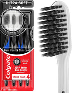 Colgate Gum Health Charcoal Toothbrush with Ultra Soft Floss Tip Bristles, Extra Soft for Sensitive Gums and Teeth, 4 Pack