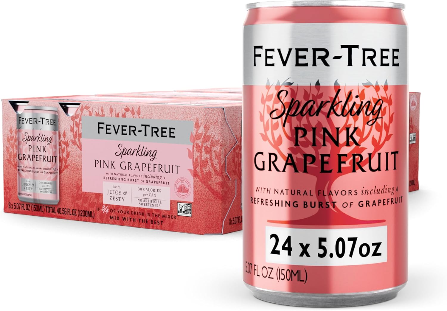 Fever-Tree Sparkling Pink Grapefruit – Premium Soda Mixer for Cocktails and Mocktails, 5.1 fl oz Cans, Pack of 24 – Naturally Sourced, Non-GMO