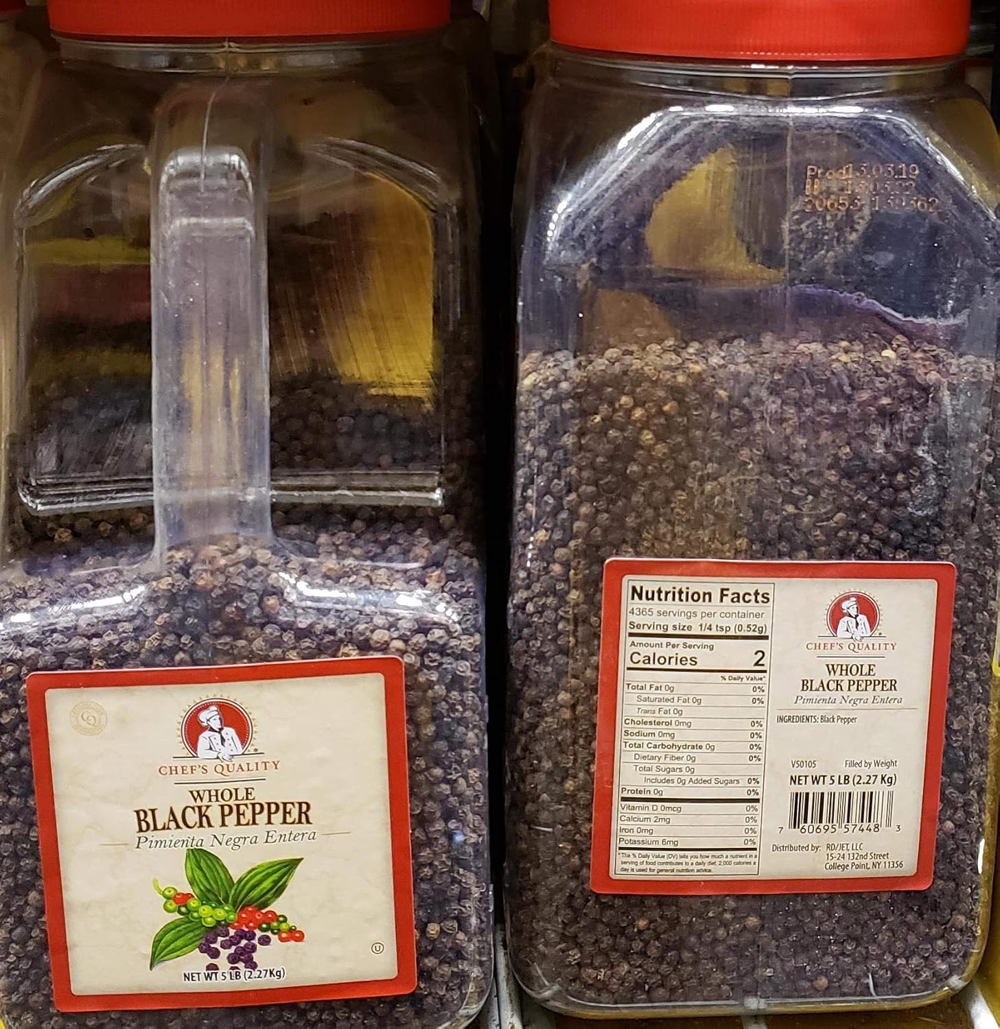 Chef's Quality Whole Black Pepper 5lb