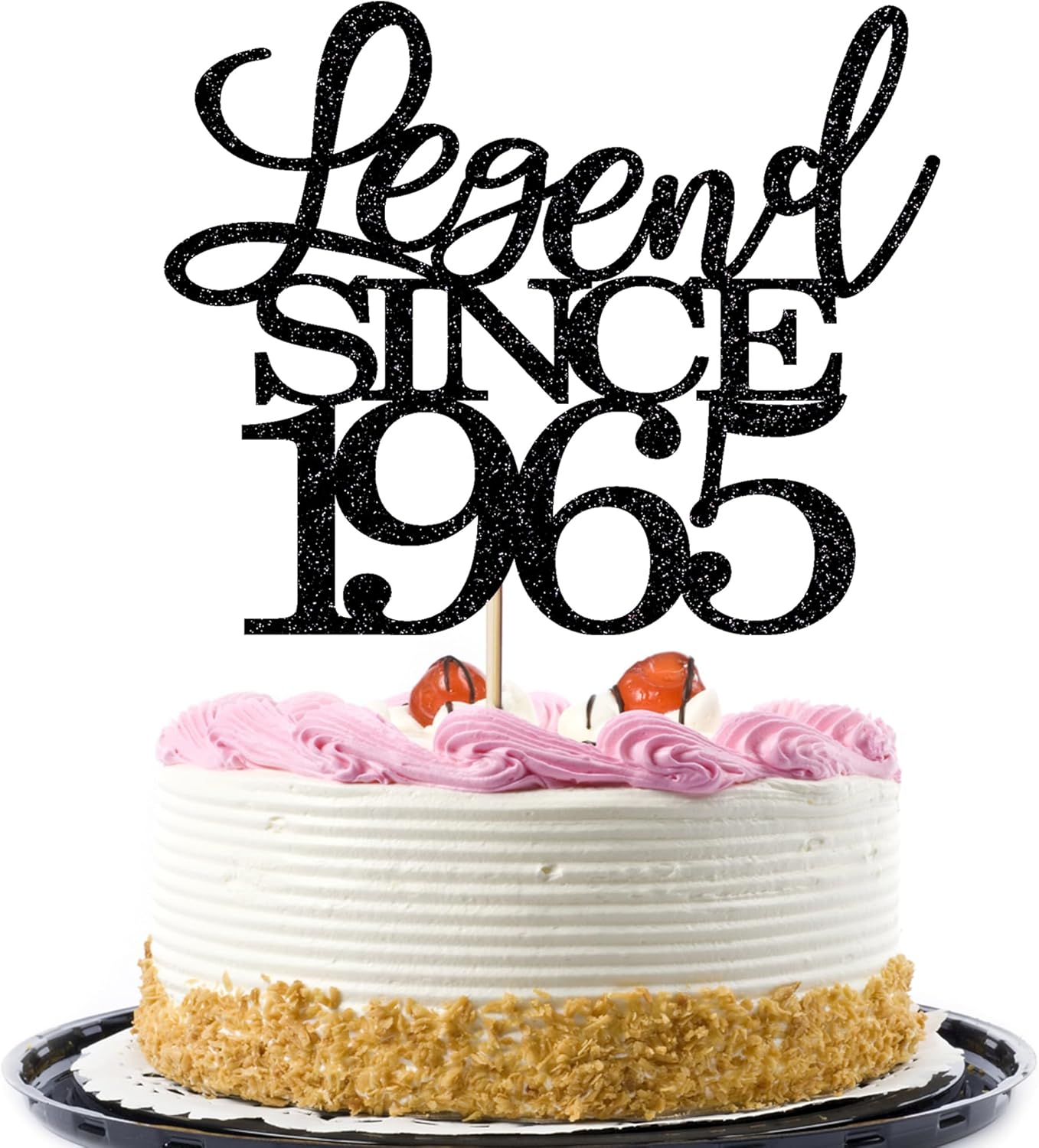 Legend Since 1965 Cake Topper 61th Birthday Happy Birthday Cake Topper Men and Women Cheer 61 Years Old Handmade Black Glitter Cake Decoration (1965)