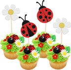 36 PCS Ladybug Cupcake Toppers Glitter Flowers Insects Cupcake Picks Garden Theme Baby Shower Kids Birthday Party Cake Decorations Supplies