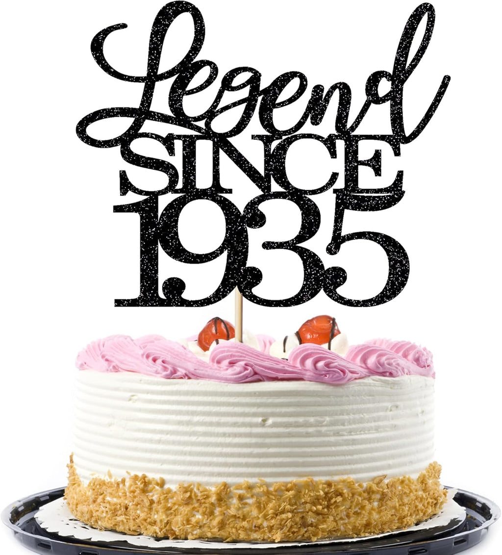 Legend Since 1935 Cake Topper 91th Birthday Happy Birthday Cake Topper Men and Women Cheer 91 Years Old Handmade Black Glitter Cake Decoration (1935)