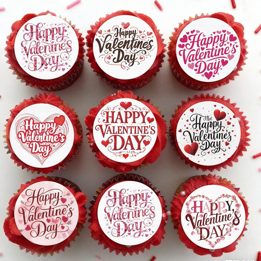 36PCS Edible Happy Valentine’s Day Cupcake Toppers Wafer Paper Sweet Love Be Mine Kiss Me Cupcake Picks Valentine’s Cake Decor for Valentine's Day Theme Wedding Party Supplies