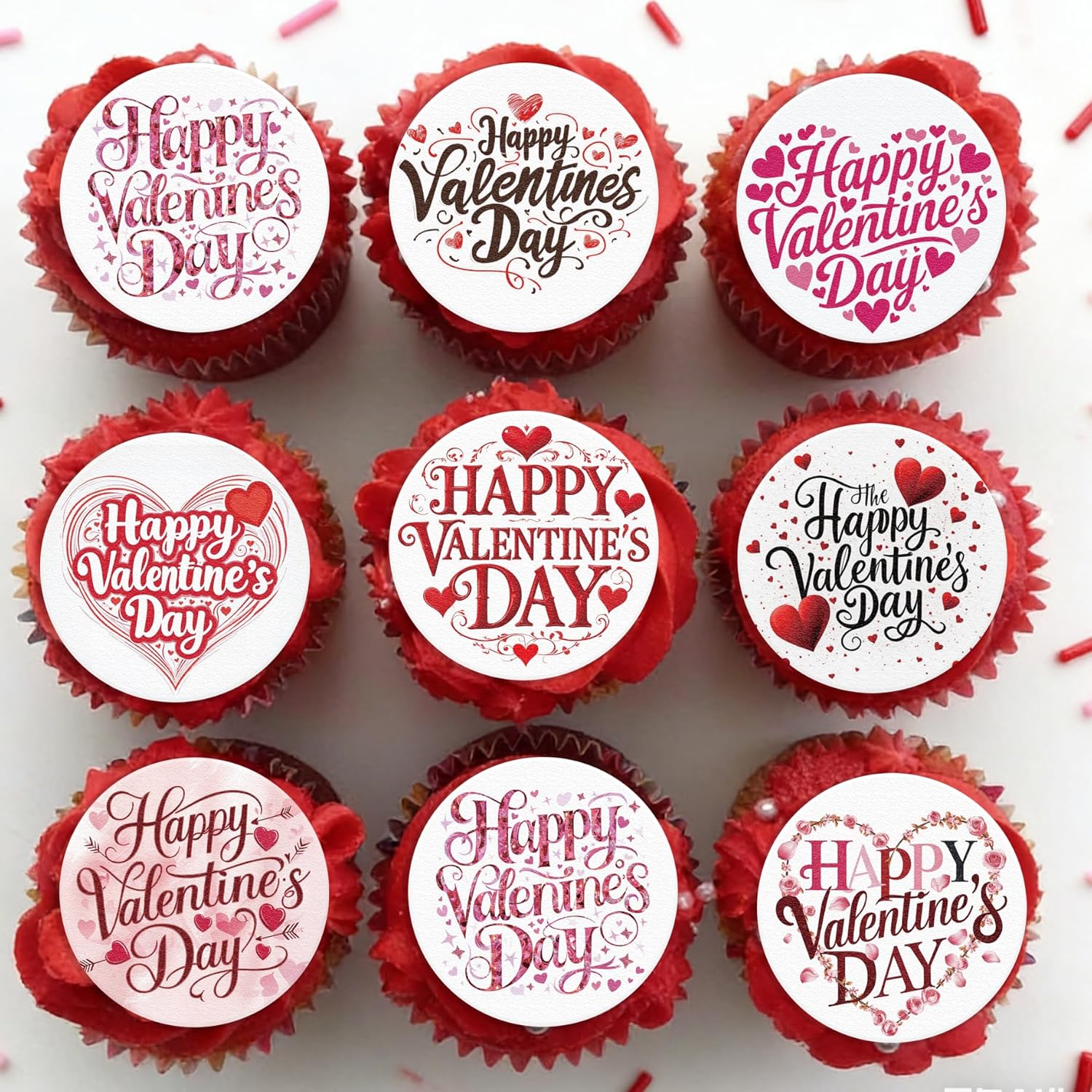 36PCS Edible Happy Valentine’s Day Cupcake Toppers Wafer Paper Sweet Love Be Mine Kiss Me Cupcake Picks Valentine’s Cake Decor for Valentine's Day Theme Wedding Party Supplies