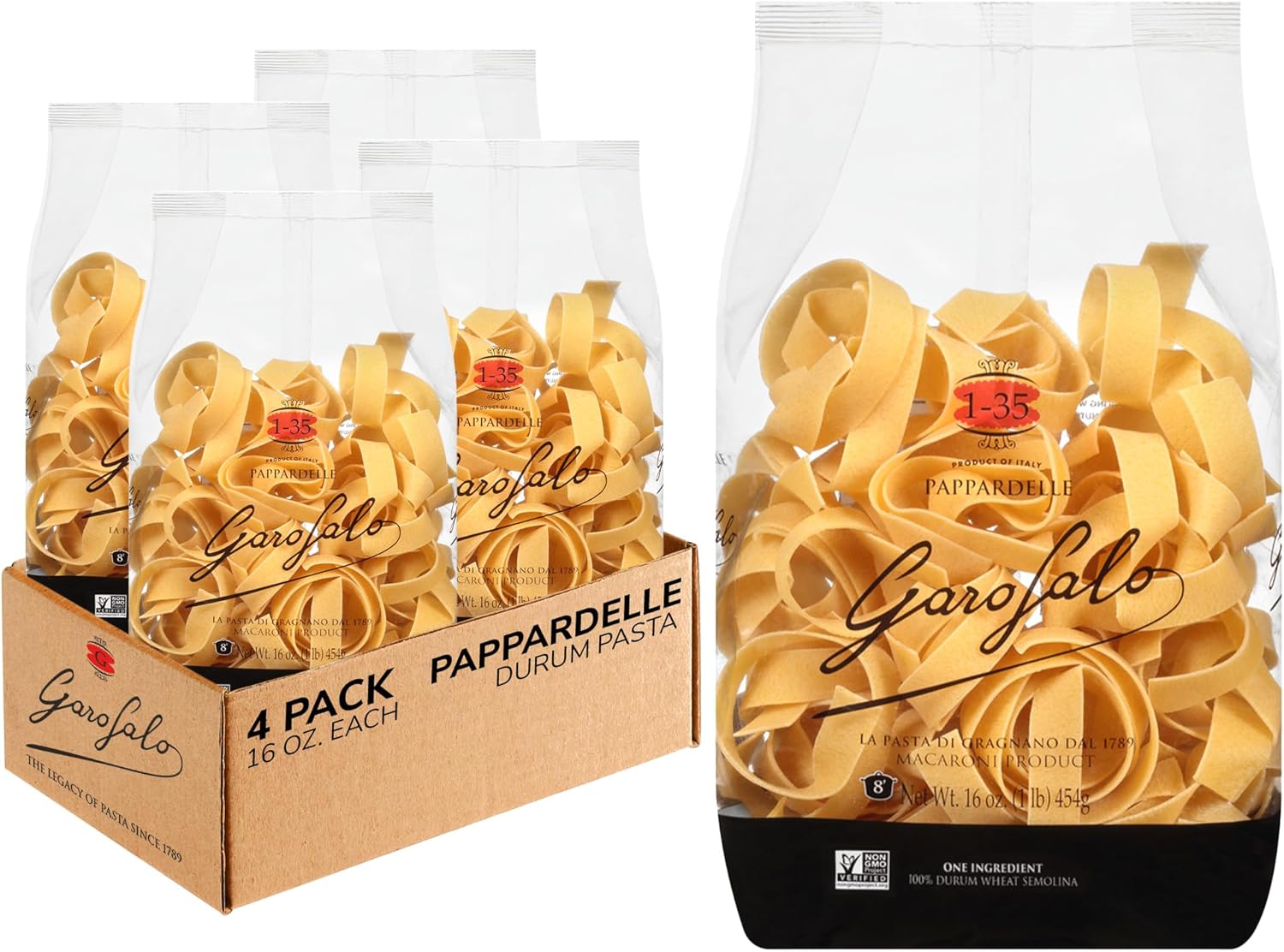 Garofalo - Premium Durum Wheat Semolina Pappardelle Pasta, Italian Made, Bronze-Drawn, Al-Dente, One-Ingredient Pasta (4 pack)