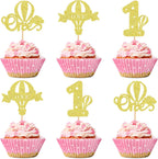 Ercadio 24 Pack Hot Air Balloon One Cupcake Toppers Gold Glitter Balloon One Cupcake Picks Balloon 1st Cupcake Picks for Hot Air Balloon Theme Birthday Baby Shower Party Decoration Supplies