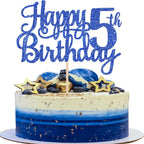 1 PCS Happy 5th Birthday Cake Topper Glitter Cheers to 5 Years Cake Pick Five Fabulous Cake Decoration for 5th Birthday Theme Party Decorations Supplies Blue