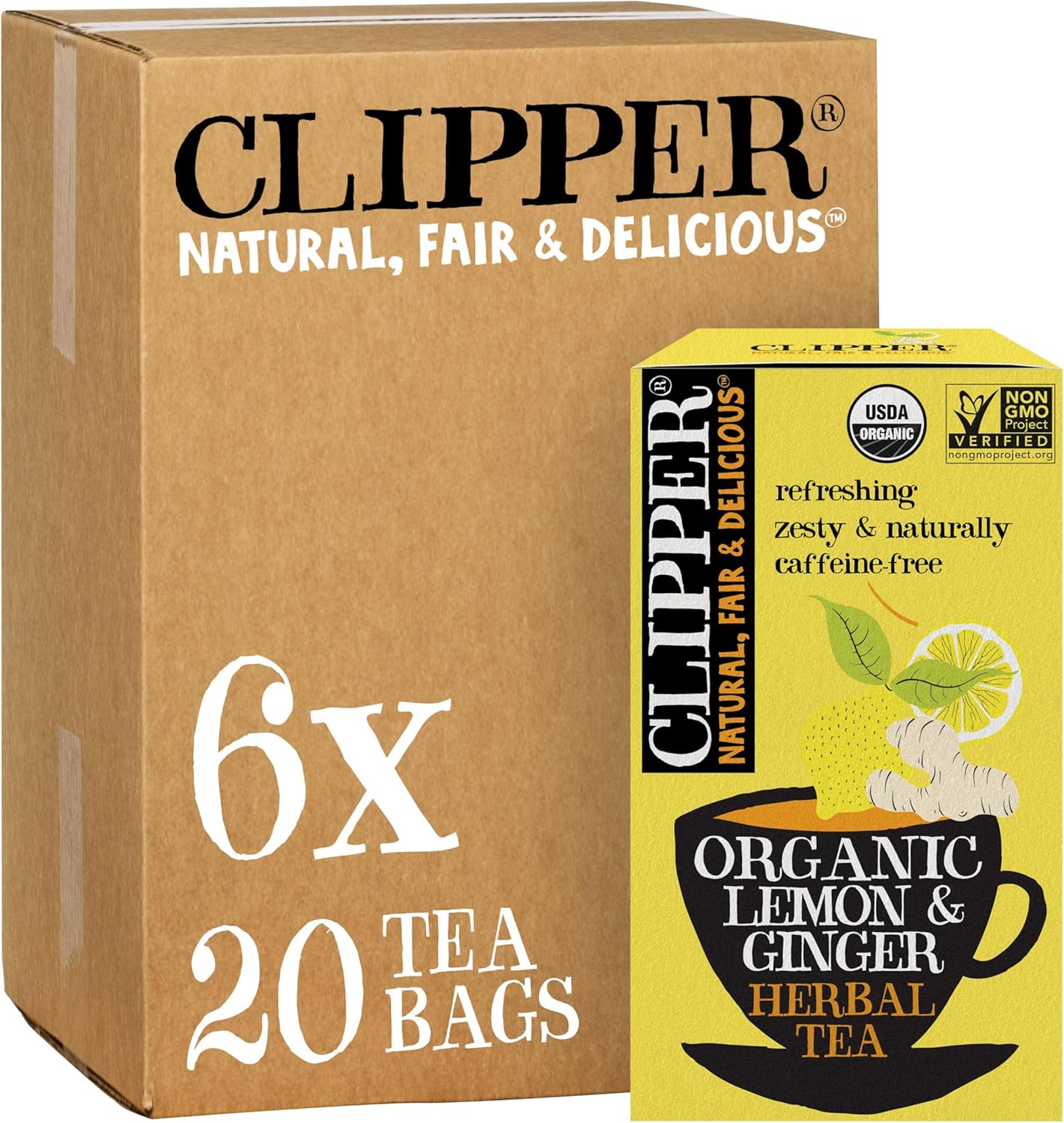 Clipper Tea Lemon & Ginger Teabags – Caffeine Free, USDA Organic, Great Hot or Iced – Aromatic, Natural, Fair & Delicious – 120 Tea Bags