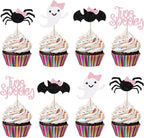 24Pcs Pink Black Two Spooky Cupcake Toppers Halloween 2nd Birthday Cupcake Toppers for Two Spooky Halloween Birthday Cupcake Topper Decor