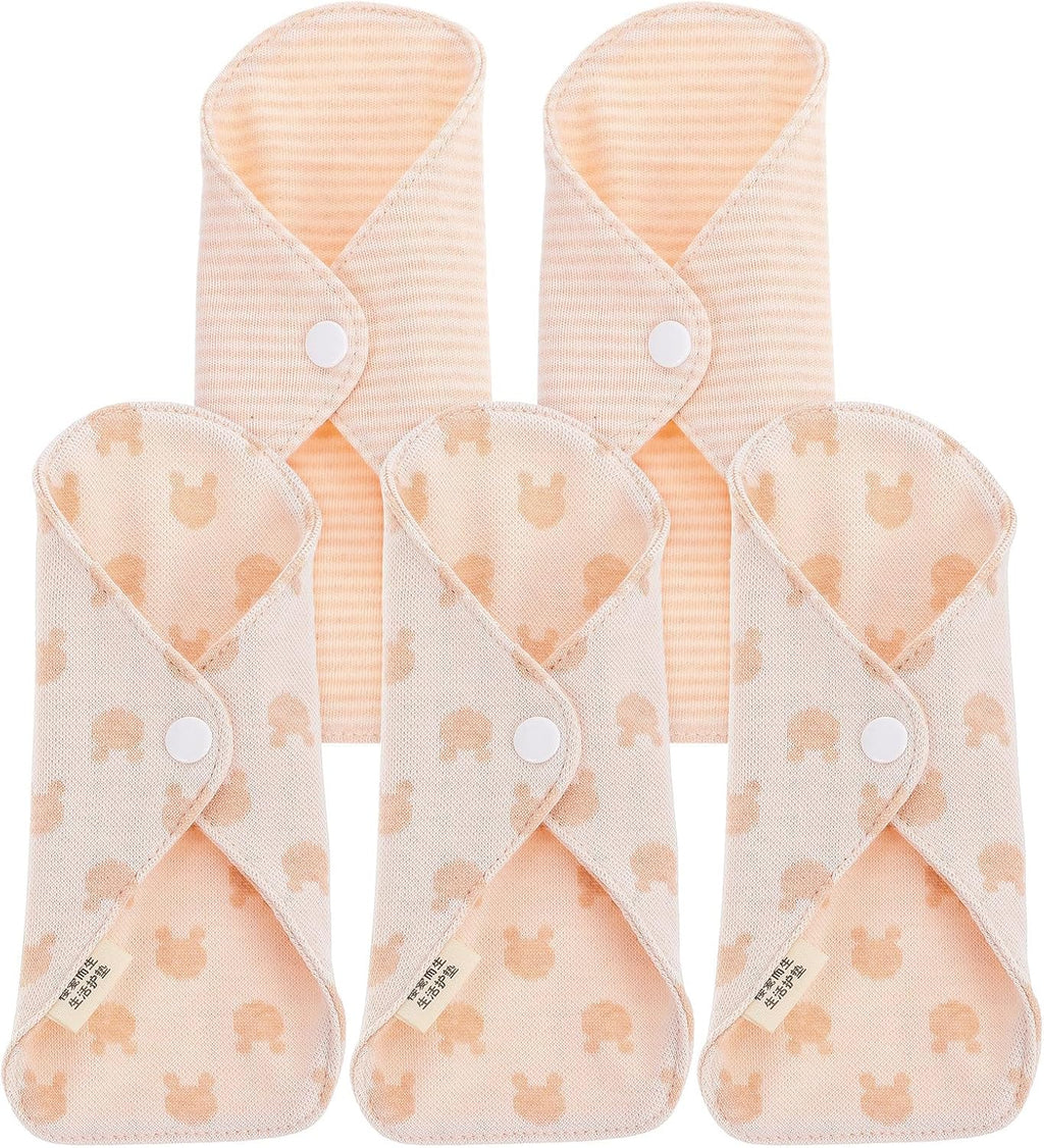NOLITOY Reusable Organic Cotton Menstrual Pads 5pcs Set Super Absorbent Washable Sanitary Towels for Women Daily Use Comfortable Breathable Feminine Care Random Style