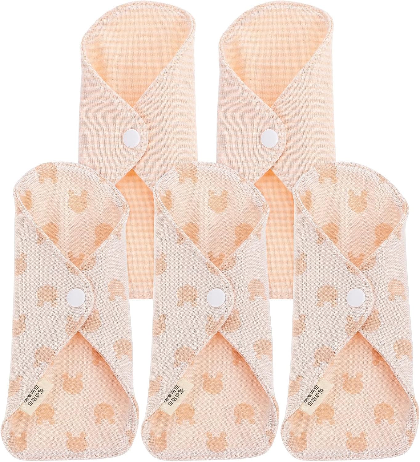 NOLITOY Reusable Organic Cotton Menstrual Pads 5pcs Set Super Absorbent Washable Sanitary Towels for Women Daily Use Comfortable Breathable Feminine Care Random Style