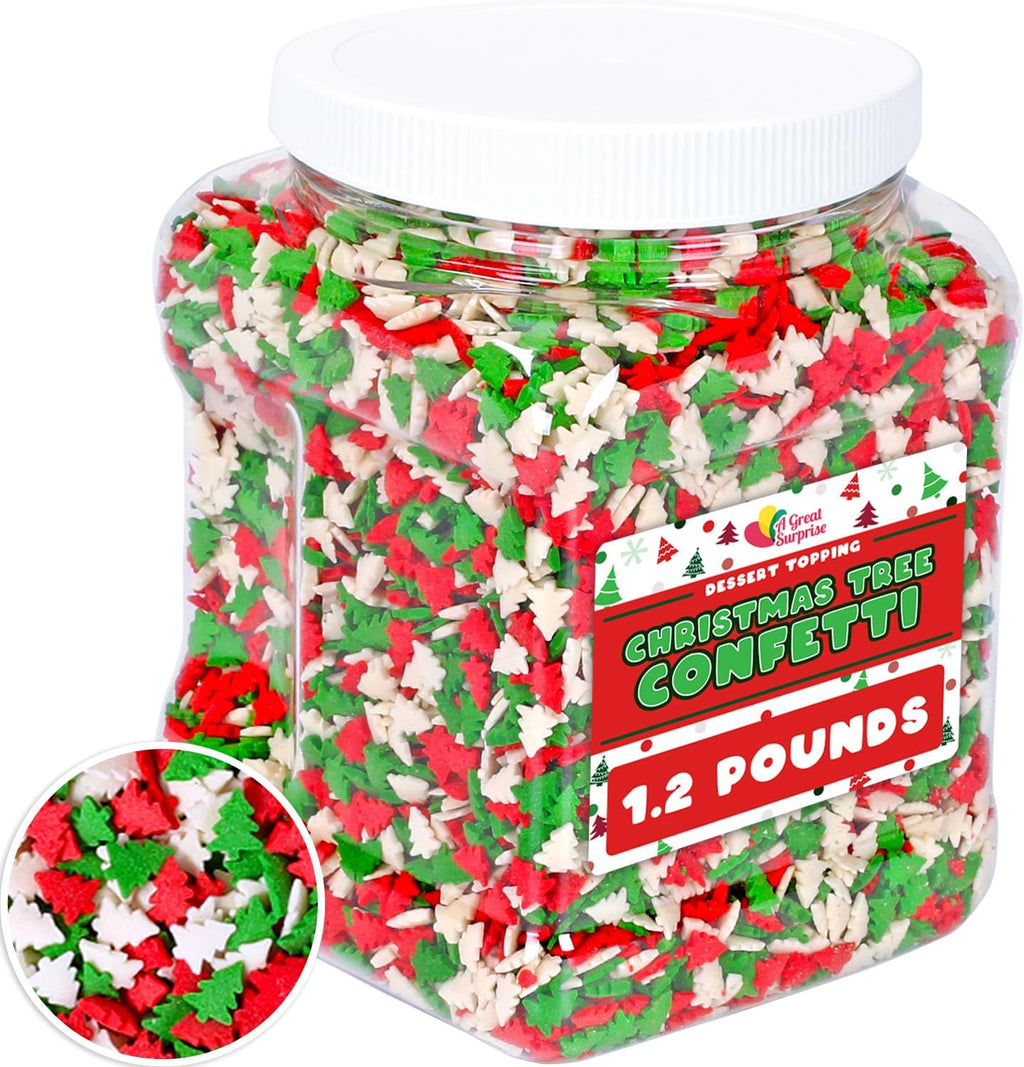 Christmas Sprinkles - 1.2 Pounds - Bulk Red and Green Tree Confetti - Holiday Sprinkles for Cookie Decorating - Christmas Jimmies for Gingerbread Cookies, Baking, Cupcakes