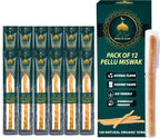 Pack of 12 Miswak Sticks for Teeth with Holder - Natural Toothbrush for Teeth Whitening, Oral Health & Fresh Breath - Vacuum Sealed Natural Flavored Chew Sticks for Humans || Pack of 12