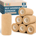 AZEN 8 Pack Self Adhesive Bandage Wrap, 4" X 5 Yards Elastic Cohesive Bandage Wrap, Skin Color Athletic Tape, Ankle Tape, Tattoo Grip Tape Wrap, Vet Wrap