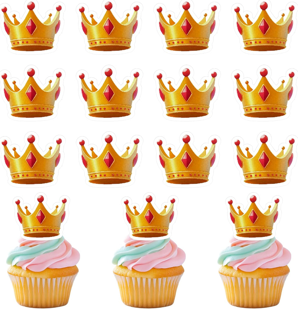 50 PCS Edible Crown Cupcake Toppers Wafer Paper Crowns Cupcake Picks Edible Crowns Prince & Princess Birthday Party Decorations for Crown Theme Birthday Party Decoration Supplies