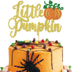 1 Pack Litter Pumpkin Cake Topper Glitter Fall Harvest Theme Cake Pick for Halloween Thanks Giving Theme Baby Shower Kids Birthday Party Cake Decoration Supplies Gold