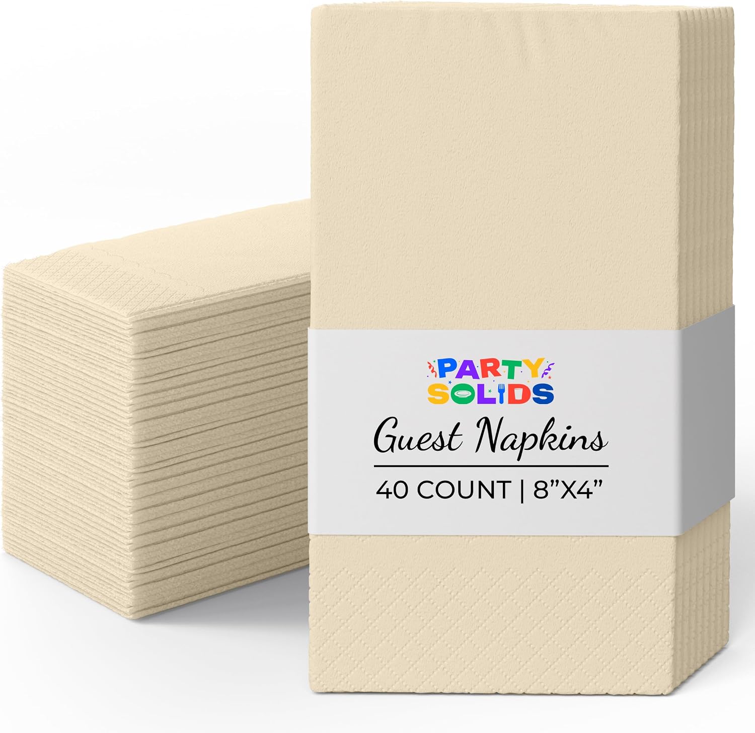 Party Solids Ivory Dinner Napkins Disposable 8" x 4" Folded - 40 Pcs 2 Ply Ivory Napkins Disposable Paper Guest Towels for Bathrooms, Dinners, Everyday Parties & Party Supplies