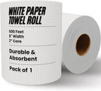 Restaurantware-Paper Towel Roll 600' x 1 Roll Long Paper Towel 8" Wide Hand Towel Roll 1 Ply Universal Dispenser 2" Core Hardwound High Absorbency Everyday Use For Commercial Washroom White