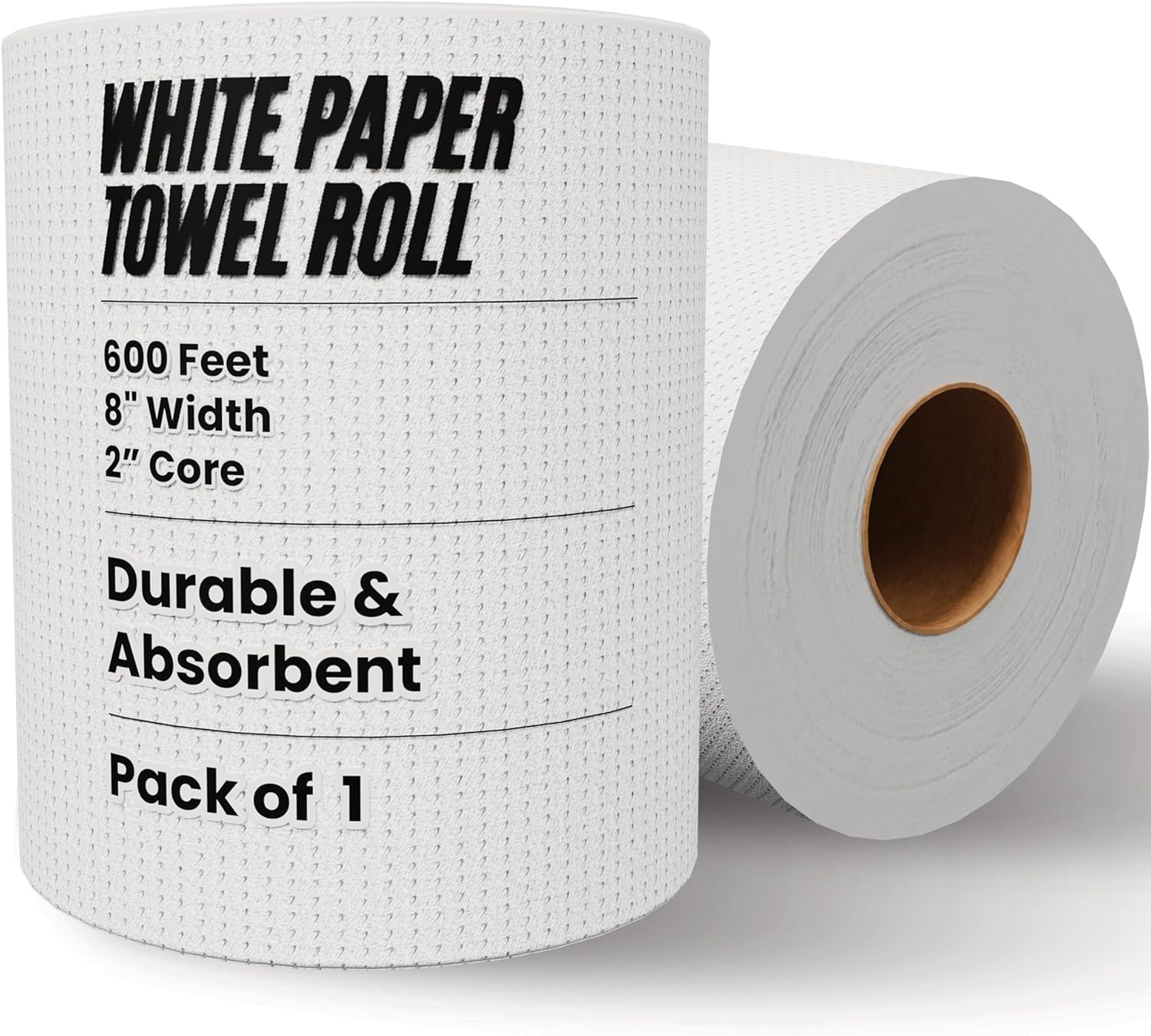 Restaurantware-Paper Towel Roll 600' x 1 Roll Long Paper Towel 8" Wide Hand Towel Roll 1 Ply Universal Dispenser 2" Core Hardwound High Absorbency Everyday Use For Commercial Washroom White