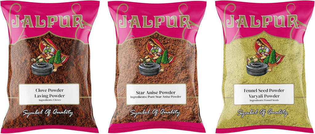 Jalpur Millers Spice Combo Pack - Clove Powder 100g - Star Anise Powder 100g - Fennel Seeds Powder 100g (3 Pack)