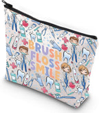 G2TUP Novelty Dentist Gifts for Women Travel Makeup Bag Brush Floss Smile Zipper Organizer Dental Dental Hygienist Gift Idea (Brush Floss New)