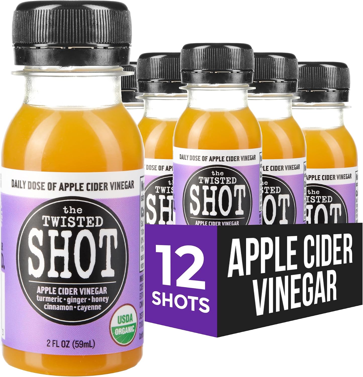 The Twisted Shot – Apple Cider Vinegar Shots with Ginger, Turmeric, Honey, Cinnamon & Cayenne | Drink for Digestion, Immunity & Gut Health | Ready to Drink | 12, 2 oz Bottles