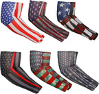 Geyoga 6 Pairs American Flag Arm Sleeves for Men UV Protection Patriotic USA Flag Cooling Arm Covers Sun Protector Sleeves for Football Youth Guards Unisex Sports Basketball Cycling Motorcycle