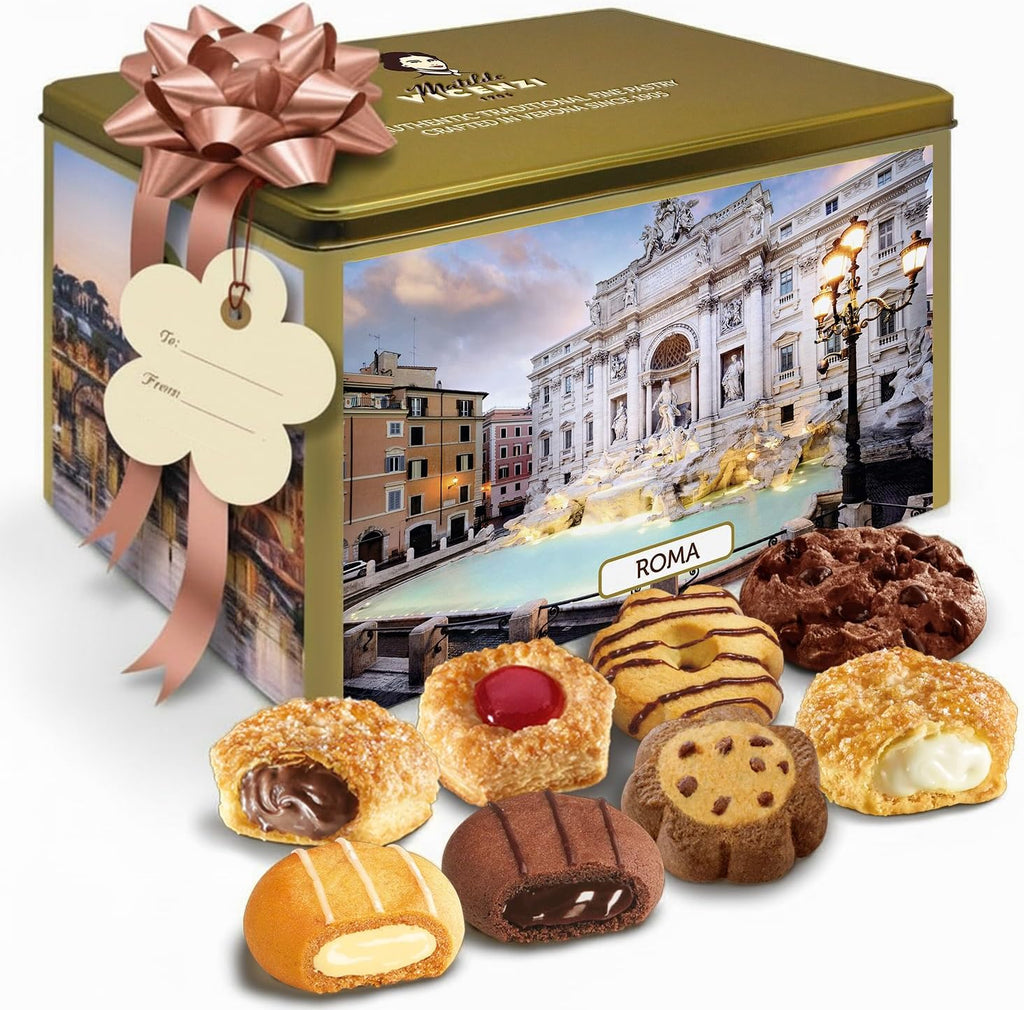 Matilde Vicenzi Roma Cookie Gift Tin - Italian Pastries & Cookies in Individually Wrapped Trays - Gourmet Gifts For Easter, Mother's Day, Birthday - Assorted Cookies in Italian Design Tin 32.5oz (920g)