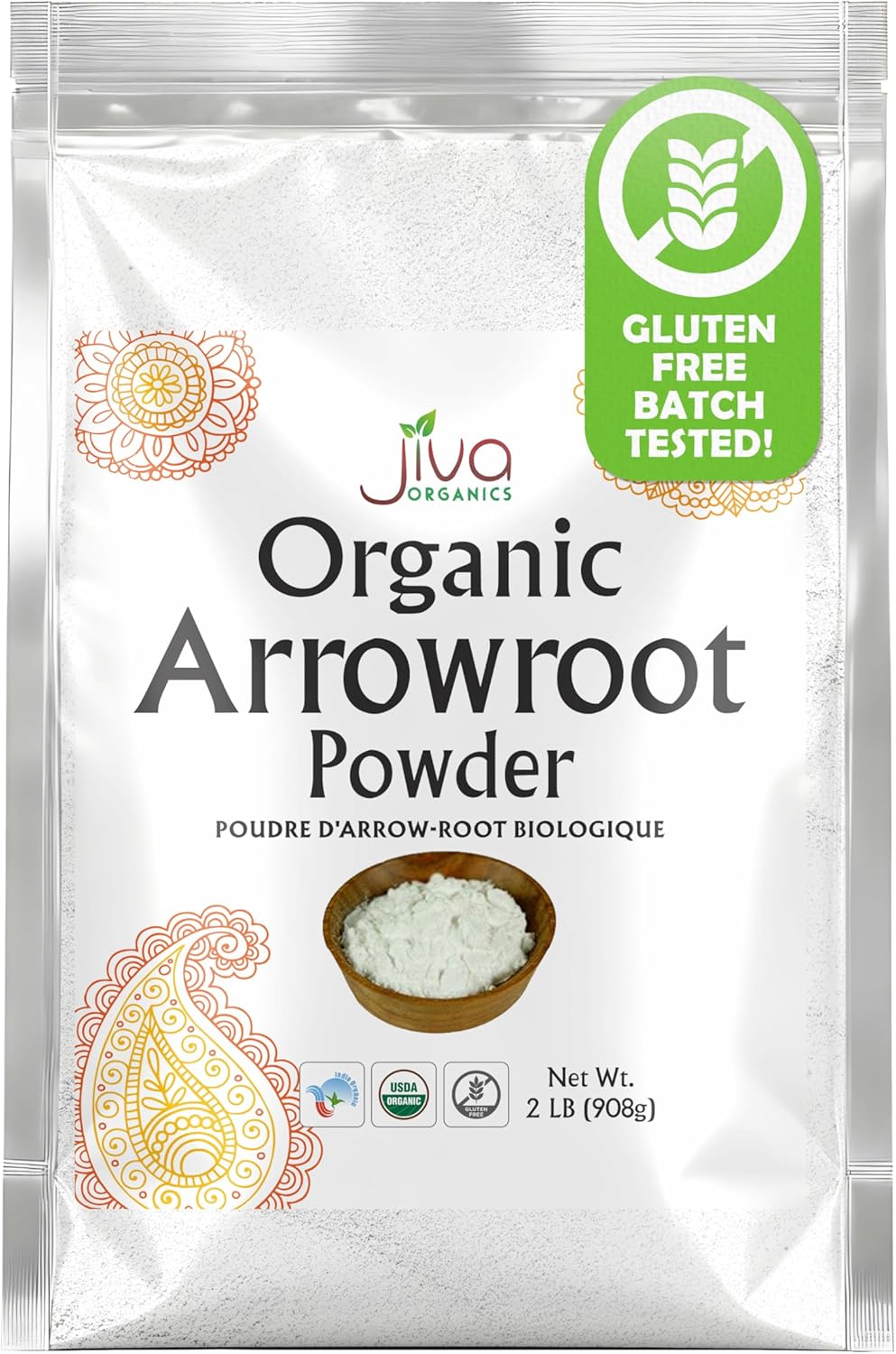 Jiva Organics Organic Arrowroot Flour (Powder) 2 Pound Bag - Raw, Non-GMO, Gluten Free