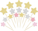 Gyufise 42Pcs Star Cupcake Toppers Gold Silver Pink Glitter Assembled Twinkle Star Cupcake Picks Wedding Engagement Bridal Shower Birthday Party Cake Decorations Supplies Mixed Size