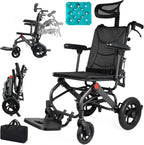 Super Lightweight Reclining Travel Wheelchair, Folding Transit Transport Wheelchairs for Adults and Seniors Support 220lbs, Lightweight Aluminum Wheelchair for Elderly