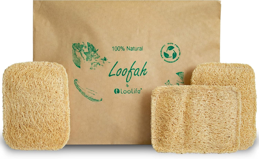 Natural Loofah Kitchen Sponge (3 Pack) - Natural Sponges for Dishes - Eco Friendly and Compostable Sponges - Biodegradable Plant Based Kitchen Dish Sponge - Plastic Free Dish Scrubber
