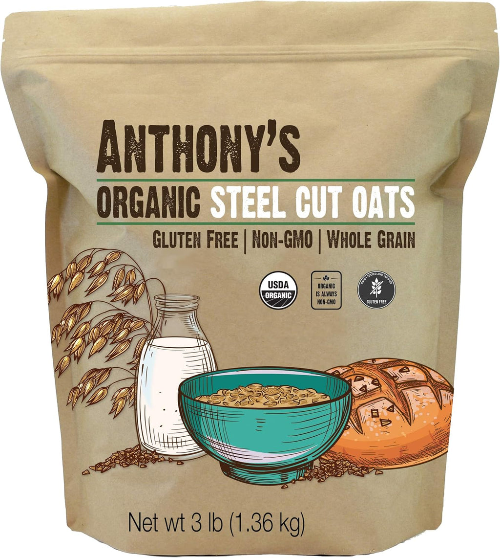 Anthony's Organic Steel Cut Oats, 3 lb, Gluten Free, Non GMO, Irish Oatmeal, Whole Grain