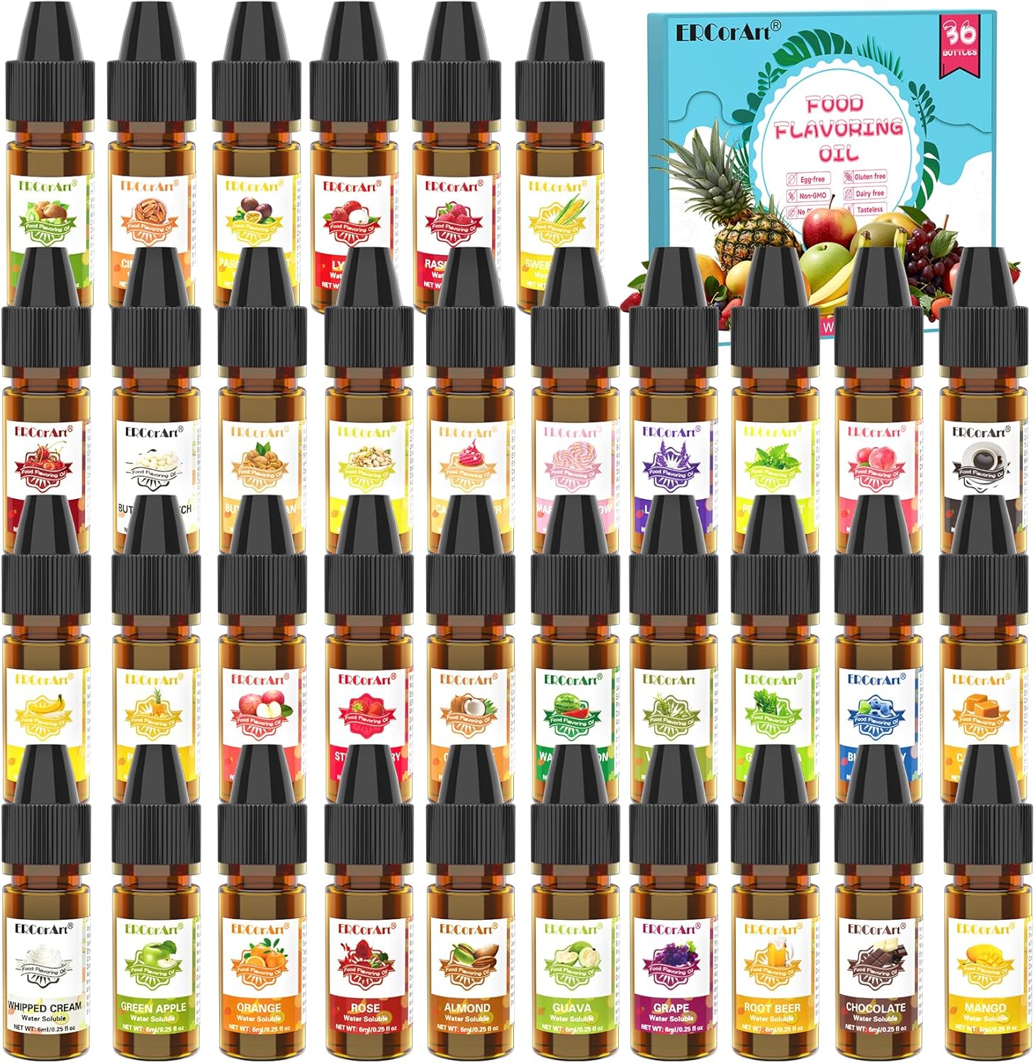Food Flavoring Oil - Concentrated Candy Flavors, 36 Liquid Lip Gloss Flavoring Oil, Cotton Candy Pineapple Strawberry Flavor Oil for Baking, Cooking, Slime Making, Drinks - 0.25 Fl Oz