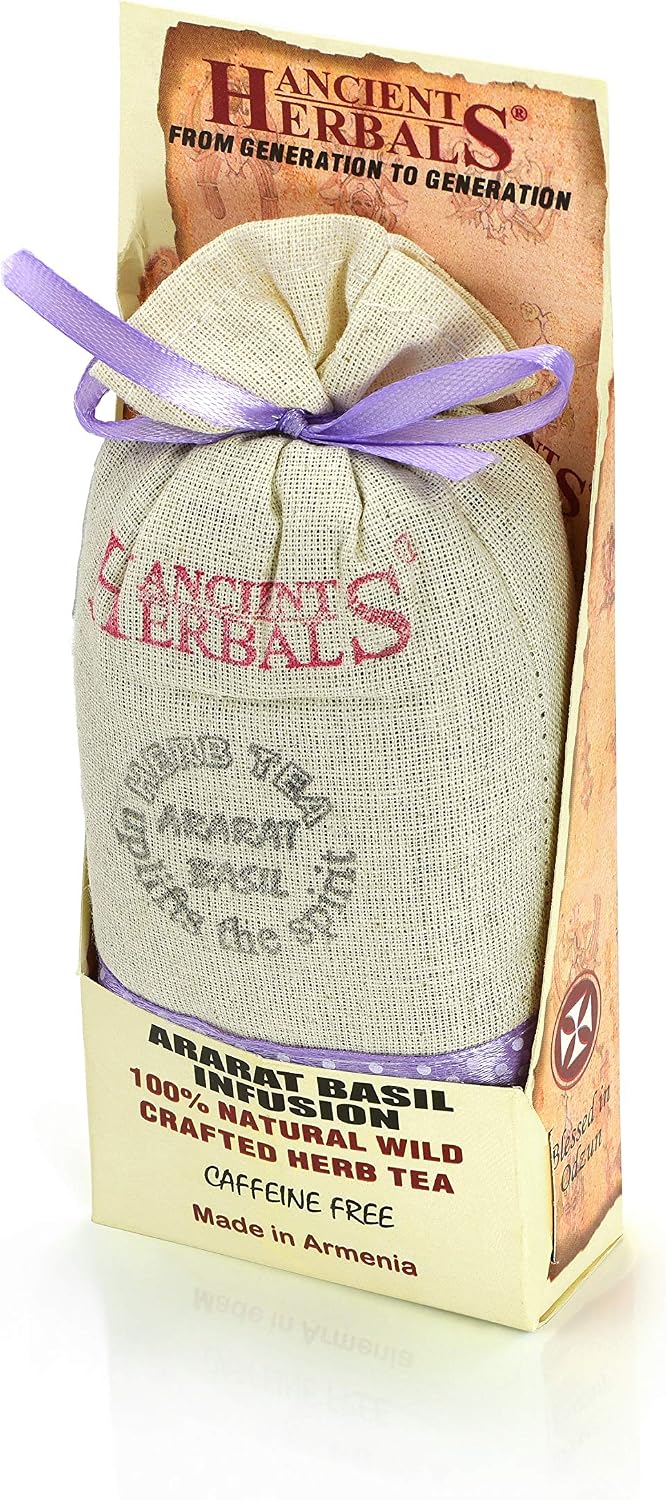 Ancient Herbals Ararat Basil – 100% Natural Wild Crafted Loose Leaf Herbal Tea in a Cotton Bag | Premium – Wellness – Artisan – 50 g